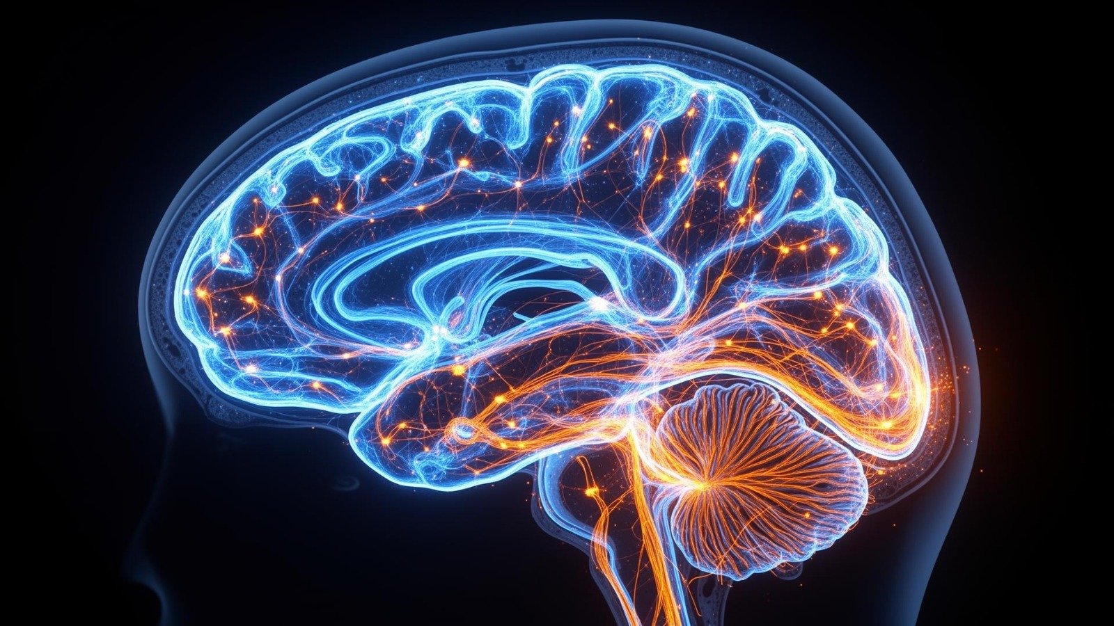 Glowing Brain Neural Pathways